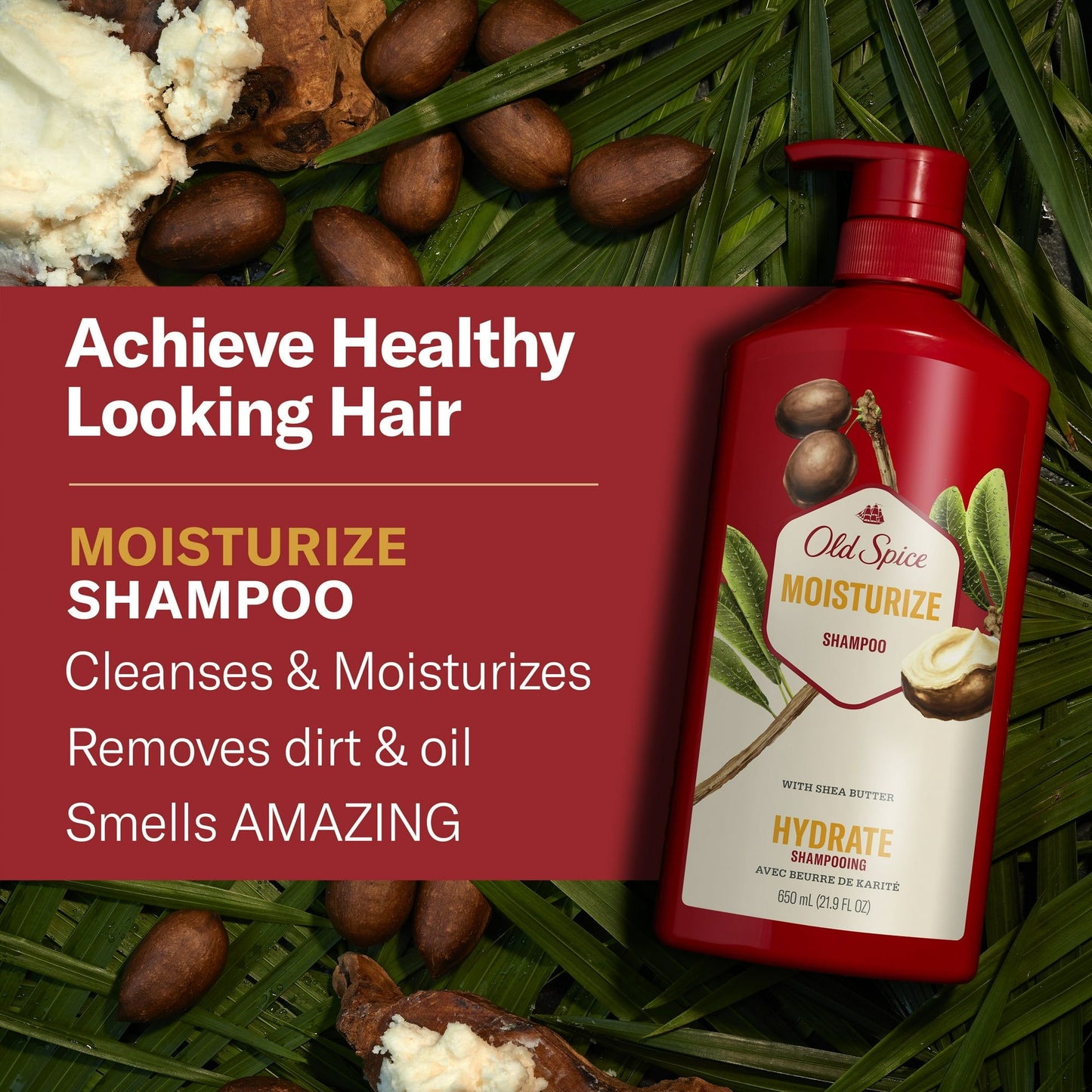 Old Spice Moisturize Shampoo for Men with Shea Butter, All Hair Types, 22 fl oz