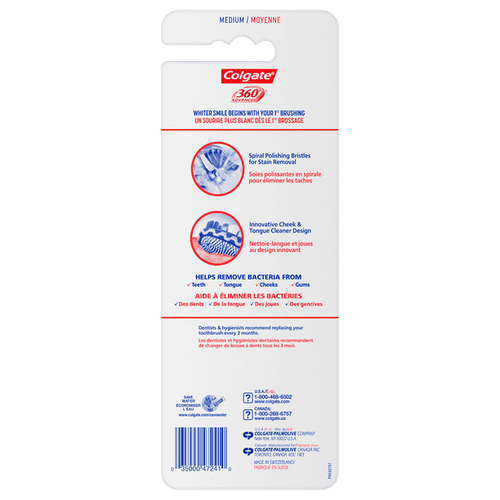 Colgate 360 Advanced Optic Toothbrush with Tongue; Medium; 4 Count EasyOptionXY LLC