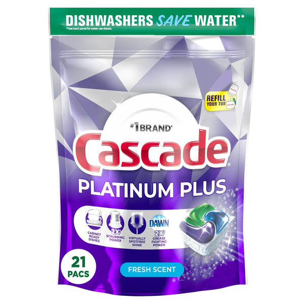 Cascade Platinum Plus Dishwasher Pods, Dish Detergent ActionPacs, Fresh, 21 Count EasyOptionXY LLC