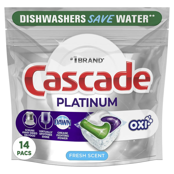 Cascade Platinum + Oxi Dishwasher Pods, Action Pacs Dishwasher Detergent Pods, Fresh Scent, 14 Ct EasyOptionXY LLC