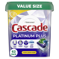 Cascade Platinum Plus Dishwasher Pods, Dish Detergent ActionPacs, Clean Lemon, 62 Count EasyOptionXY LLC