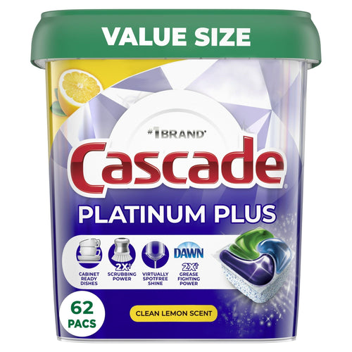 Cascade Platinum Plus Dishwasher Pods, Dish Detergent ActionPacs, Clean Lemon, 62 Count EasyOptionXY LLC