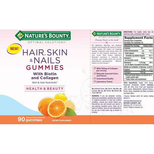 Nature's Bounty Hair Skin and Nails With Collagen and Biotin; Gummies; 90 Count EasyOptionXY LLC