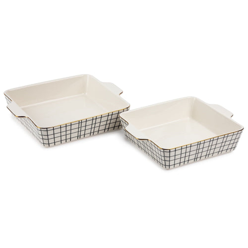 Thyme & Table Stoneware Square Baker, Black & White Crosshatch, 2-Piece Set EasyOptionXY LLC
