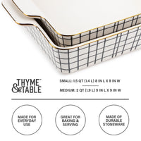 Thyme & Table Stoneware Square Baker, Black & White Crosshatch, 2-Piece Set EasyOptionXY LLC