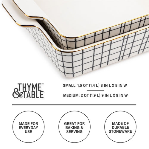 Thyme & Table Stoneware Square Baker, Black & White Crosshatch, 2-Piece Set EasyOptionXY LLC