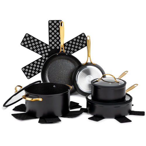 Thyme & Table Non-Stick 12-Piece Signature Cookware Set, Black & Gold EasyOptionXY LLC