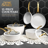 Thyme & Table 12-Piece Ceramic Non-Stick Ribbed Cookware Set, White & Gold EasyOptionXY LLC