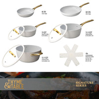 Thyme & Table 12-Piece Ceramic Non-Stick Ribbed Cookware Set, White & Gold EasyOptionXY LLC