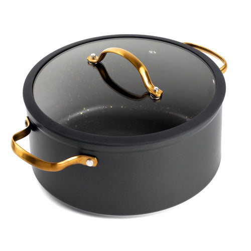 Thyme & Table Non-Stick 5 QT Signature Stock Pot with Glass Lid, Black & Gold EasyOptionXY LLC