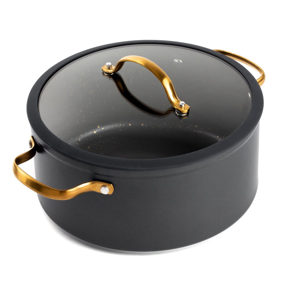 Thyme & Table Non-Stick 5 QT Signature Stock Pot with Glass Lid, Black & Gold EasyOptionXY LLC