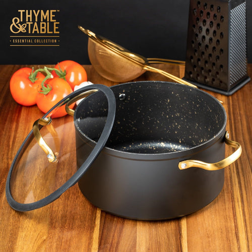 Thyme & Table Non-Stick 5 QT Signature Stock Pot with Glass Lid, Black & Gold EasyOptionXY LLC