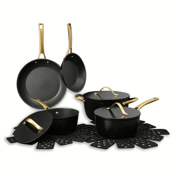 Thyme & Table 12-Piece Cookware Heavy-Duty Non-Stick Set Acadia Collection, Black & Gold EasyOptionXY LLC