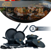 Thyme & Table 18-Piece Non-Stick Diecast Cookware & Silicone Utensil Set, Atlantic Blue EasyOptionXY LLC