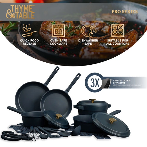 Thyme & Table 18-Piece Non-Stick Diecast Cookware & Silicone Utensil Set, Atlantic Blue EasyOptionXY LLC