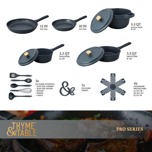 Thyme & Table 18-Piece Non-Stick Diecast Cookware & Silicone Utensil Set, Atlantic Blue EasyOptionXY LLC