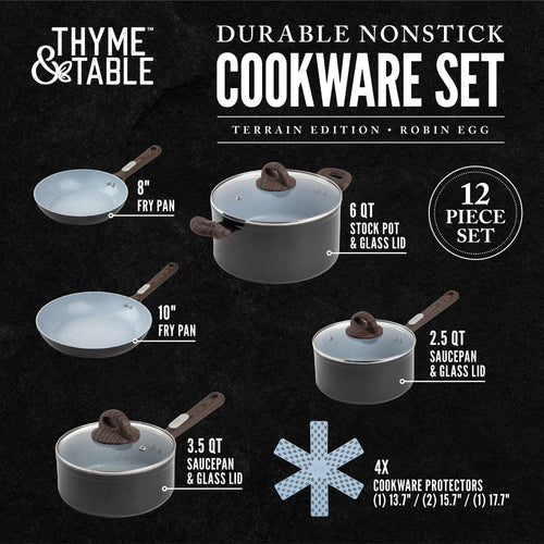Thyme & Table Non-Stick 12 Piece Cookware Set, Robin Egg Blue EasyOptionXY LLC