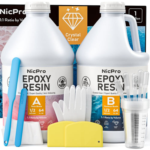 Nicpro 1 Gallon Crystal Clear Epoxy Resin Kit, High Gloss & Bubbles Free Resin Supplies for Art Coating and Casting, Craft DIY, Wood, Tabletop, Bar Top, Molds, River Tables with Cups, Sticks, Gloves EasyOptionXY LLC