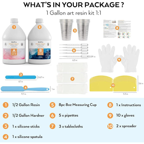 Nicpro 1 Gallon Crystal Clear Epoxy Resin Kit, High Gloss & Bubbles Free Resin Supplies for Art Coating and Casting, Craft DIY, Wood, Tabletop, Bar Top, Molds, River Tables with Cups, Sticks, Gloves EasyOptionXY LLC