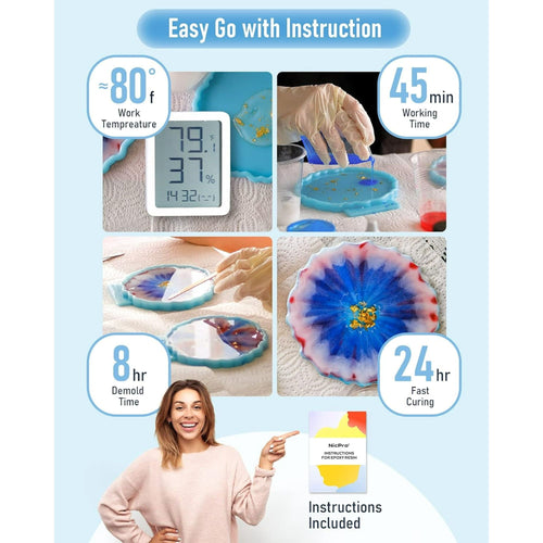 Nicpro 1 Gallon Crystal Clear Epoxy Resin Kit, High Gloss & Bubbles Free Resin Supplies for Art Coating and Casting, Craft DIY, Wood, Tabletop, Bar Top, Molds, River Tables with Cups, Sticks, Gloves EasyOptionXY LLC