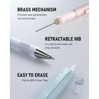 Nicpro 3 Pcs 0.5mm Pastel Mechanical Pencils, with 6 tubes HB Lead Refills, Erasers, Eraser Refills - Come with Case EasyOptionXY LLC