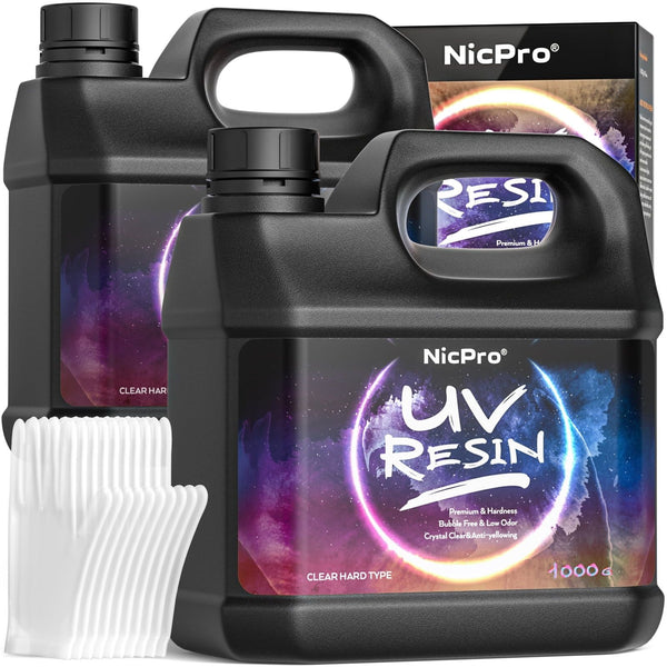 Nicpro 2000g UV Resin Kit, Large Crystal Clear UV Cure Epoxy Resin Supplies, Low Odor & Quick Curing Transparent Solar Activated Glue for Jewelry Making, Handmade DIY Craft, Coating and Casting EasyOptionXY LLC