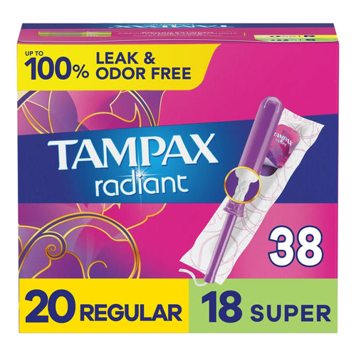 Tampax Radiant Tampons Duo Pack with LeakGuard Braid, Regular/Super Absorbency, 38 Ct EasyOptionXY LLC