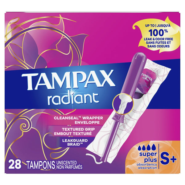 Tampax Radiant Tampons with LeakGuard Braid, Super Plus Absorbency, 28 Count EasyOptionXY LLC