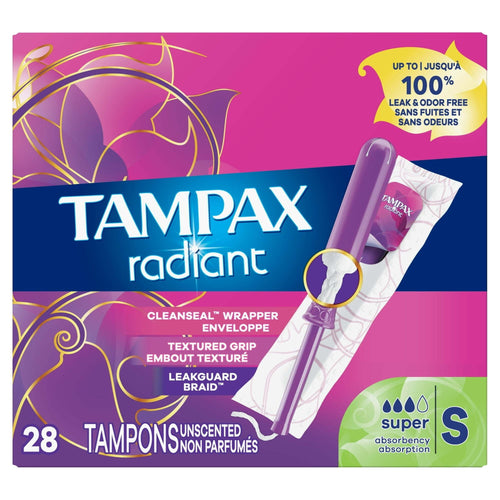 Tampax Radiant Tampons with LeakGuard Braid, Super Absorbency, 28 Count EasyOptionXY LLC