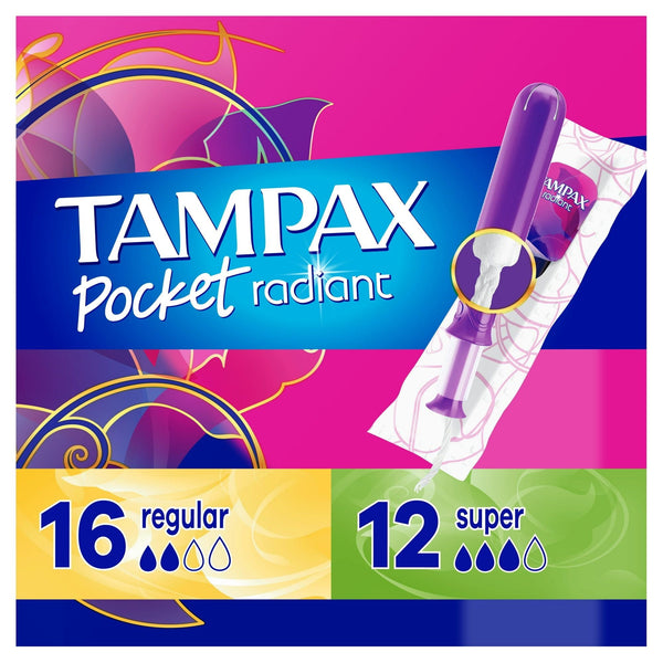 Tampax Pocket Radiant Tampons with LeakGuard Braid, Duo Pack Regular/Super Absorbency, 28 Ct EasyOptionXY LLC