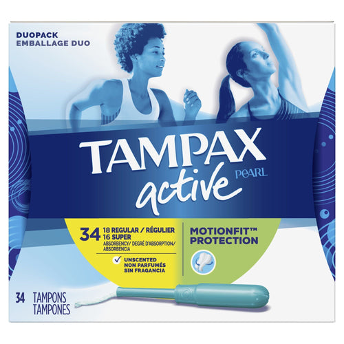 Tampax Pearl Active Tampons, Unscented, Regular/Super Absorb, 34 ct EasyOptionXY LLC