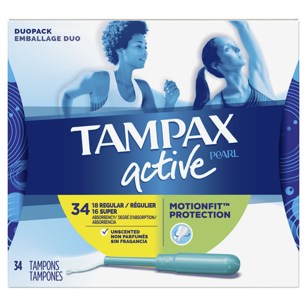 Tampax Pearl Active Tampons, Unscented, Regular/Super Absorb, 34 ct EasyOptionXY LLC