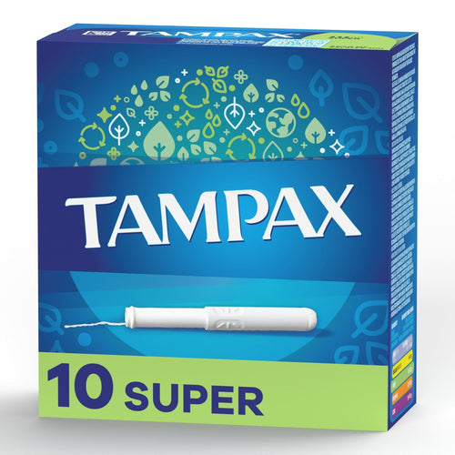 Tampax Cardboard Tampons Super Absorbency, Anti-Slip Grip, LeakGuard Skirt, Unscented, 10 Count EasyOptionXY LLC