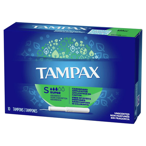 Tampax Cardboard Tampons Super Absorbency, Anti-Slip Grip, LeakGuard Skirt, Unscented, 10 Count EasyOptionXY LLC