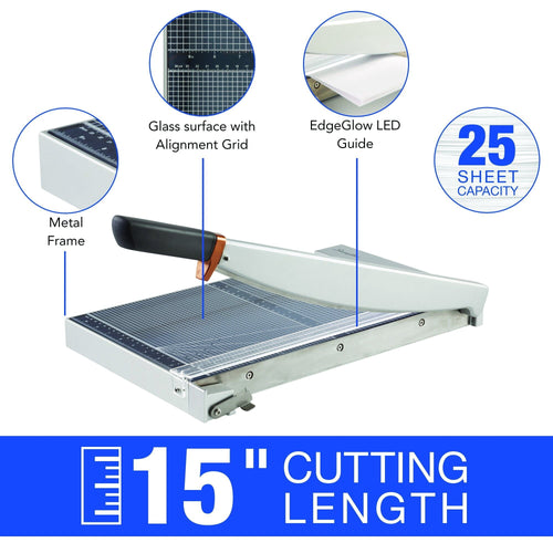 Swingline ClassicCut 1525G Guillotine Trimmer with EdgeGlow Glass 15 25 Sheets - EasyOptionXY LLC