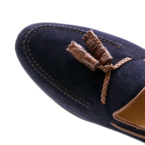 Zelli Italia 16-584-NVY NAPLES Italian Kid Suede with Embossed Crocodile Tassel
