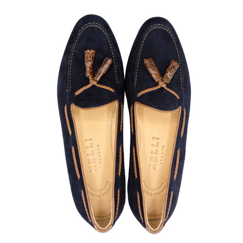 Zelli Italia 16-584-NVY NAPLES Italian Kid Suede with Embossed Crocodile Tassel