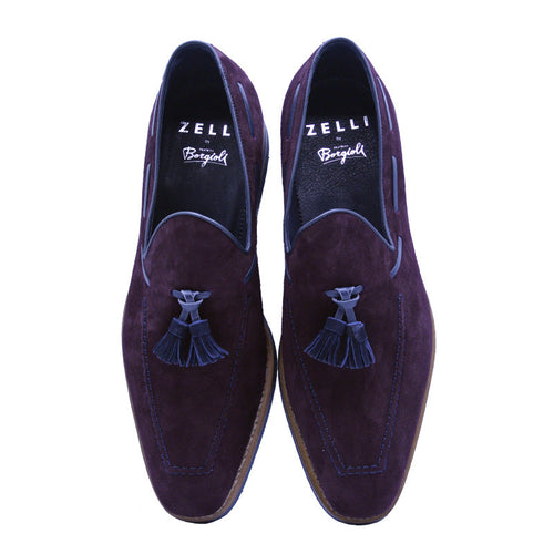 Zelli Italia 16-625-BDX CRAWFORD Sueded Goatskin & Crocodile Tassel Loafer,