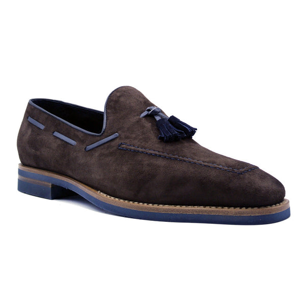 Zelli Italia 16-628-BRN CARMEN Sueded Goatskin & Crocodile Tassel Loafer, Brown