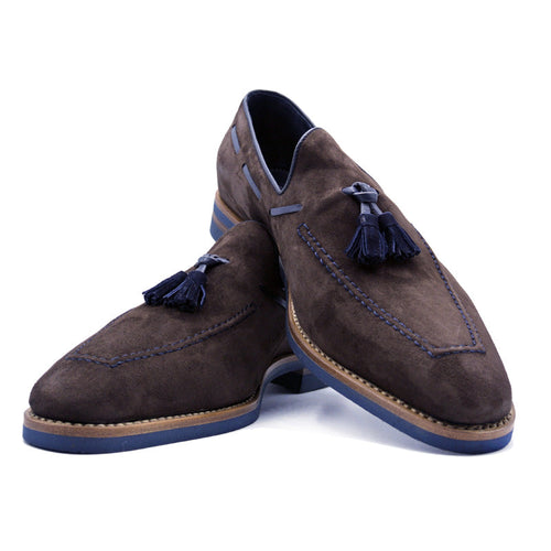 Zelli Italia 16-628-BRN CARMEN Sueded Goatskin & Crocodile Tassel Loafer, Brown