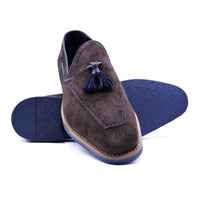 Zelli Italia 16-628-BRN CARMEN Sueded Goatskin & Crocodile Tassel Loafer, Brown