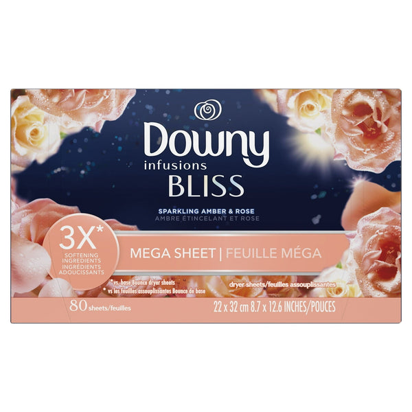 Downy Infusions Mega Dryer Sheets, BLISS, Amber and Rose, 80 Count EasyOptionXY LLC