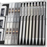 Nicpro 8Pcs 0.5mm & 0.7mm Metal Mechanical Pencils Set, Lead Drafting Pencil with 8 Tubes HB Lead Refills, 3Pcs 4B Erasers, 9Pcs Eraser Refills, Come with Case EasyOptionXY LLC