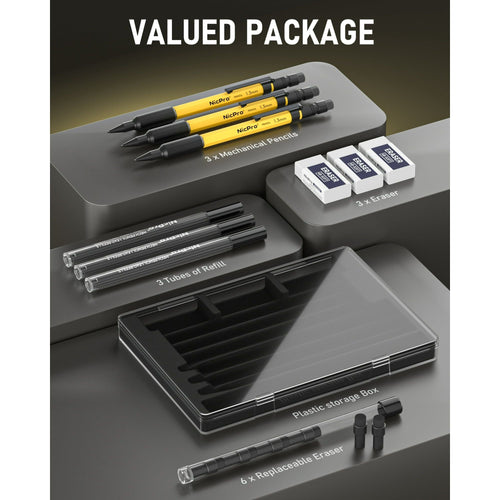 Nicpro 3Pcs 1.3 mm Mechanical Pencils Set with 36 Lead Refill, 3 Eraser, Weatherproof Metal Barrel, Heavy Duty Carpenter Pencil for Outdoor Marking Drafting Drawing Sketching Woodworking - with Case EasyOptionXY LLC
