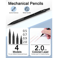 Nicpro 35PCS Metal Mechanical Pencils Set, Art Drafting Pencil 0.5, 0.7, 0.9 mm & 3PCS 2mm Graphite Lead Refills, Eraser, Sharpener, Case EasyOptionXY LLC