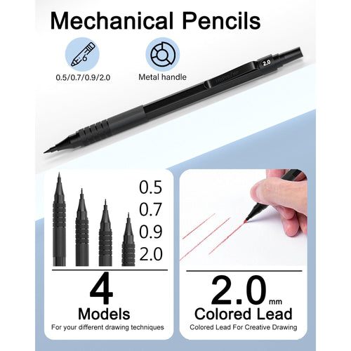 Nicpro 35PCS Metal Mechanical Pencils Set, Art Drafting Pencil 0.5, 0.7, 0.9 mm & 3PCS 2mm Graphite Lead Refills, Eraser, Sharpener, Case EasyOptionXY LLC