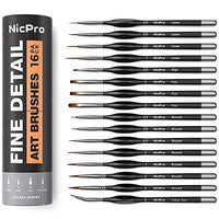 Nicpro 16 PCS Small Detail Paint Brush Set, Professional Miniature Painting Kit Fine Detail Brushes for Watercolor Oil Acrylic, Craft, Models, Rock Painting, Paint by Number- Come with Holder & Bag EasyOptionXY LLC