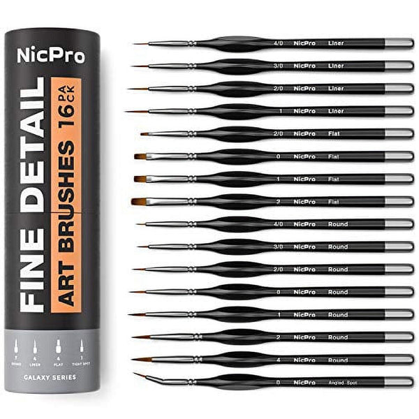 Nicpro 16 PCS Small Detail Paint Brush Set, Professional Miniature Painting Kit Fine Detail Brushes for Watercolor Oil Acrylic, Craft, Models, Rock Painting, Paint by Number- Come with Holder & Bag EasyOptionXY LLC