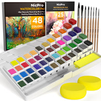 Nicpro 48 Colors Watercolor Paint Set with 8 Pcs Painting Brushes, 25 Sheet Water Color Paper, 2 Water Brush Pens, Palette, Sponge, Art Supplies Kit with Gift Box EasyOptionXY LLC