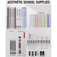Nicpro 50Pcs Aesthetic School Supplies with Pen Case, 12 Colors Chisel Tip Cute Highlighters, 5 Quick Dry Retractable Black Ink Pens, 6 Pastel Mechanical Pencil 0.5 & 0.7 & 0.9 & 2.0 mm for Students EasyOptionXY LLC